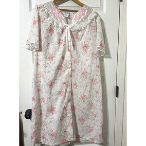 VTG Quiet Moments Rose Floral Embroidery Nightgown L Lace Bow Coquette  Cottage